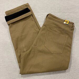 CAT Caterpillar Work Pants Mens 40 x 30 Brown Canvas Fleece Lined Insulated DIRT
